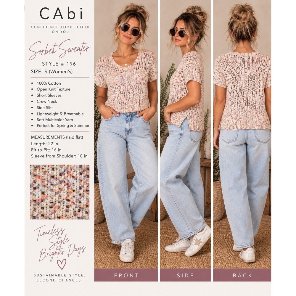 CAbi Sorbet Sweater Women S Pastel Confetti Open Knit Cotton Boho Style 196